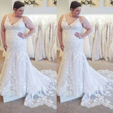 Cheap Plus Size Lace Wedding Dresses Mermaid V Neck Spaghetti Straps Bridal Gown MyChicDress